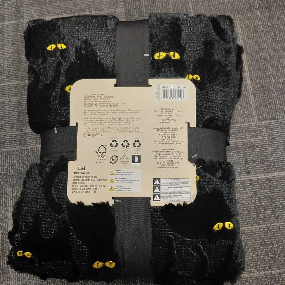 NWT SAME DAY SHIP VIRAL COSTCO FAUX FUR HALLOWEEN FALL THROW BLACK CAT
